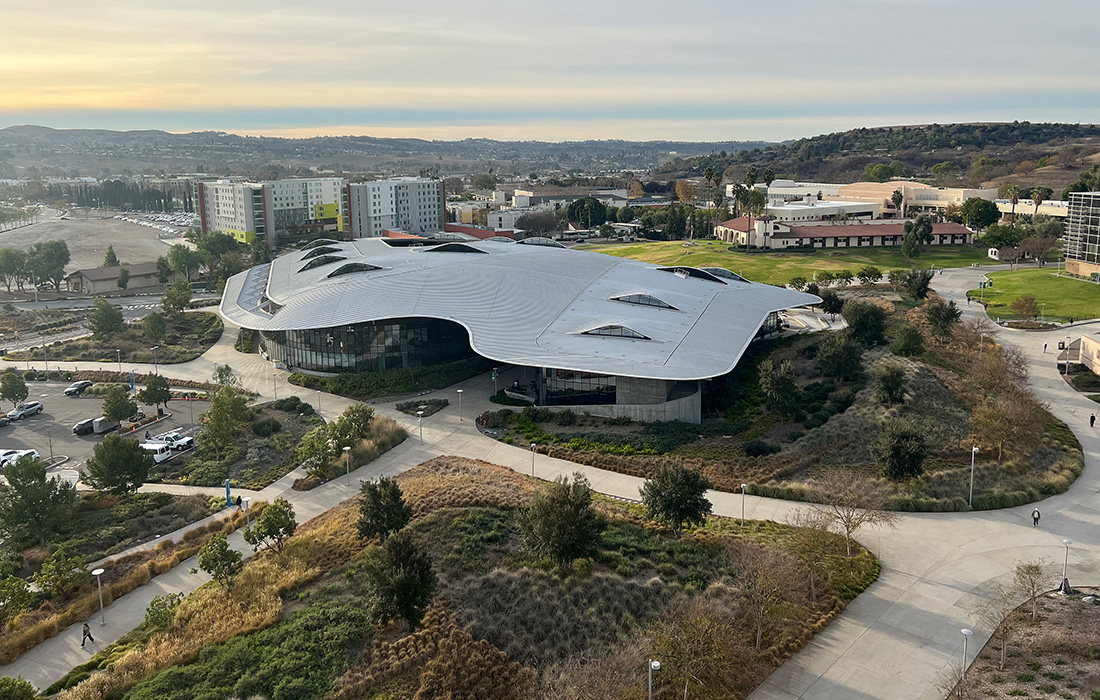 Drone view of the CPP Student Services Building 